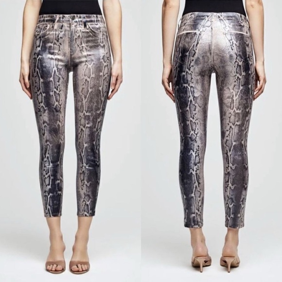 L'AGENCE Women 28 Margot Jeans Petal Black High Rise Skinny Foil Snake Coated - Picture 1 of 14